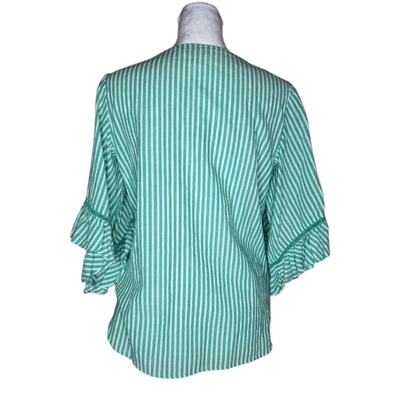 Lauren Conrad Womens Green White Striped Blouse Size Small - Picture 2 of 7